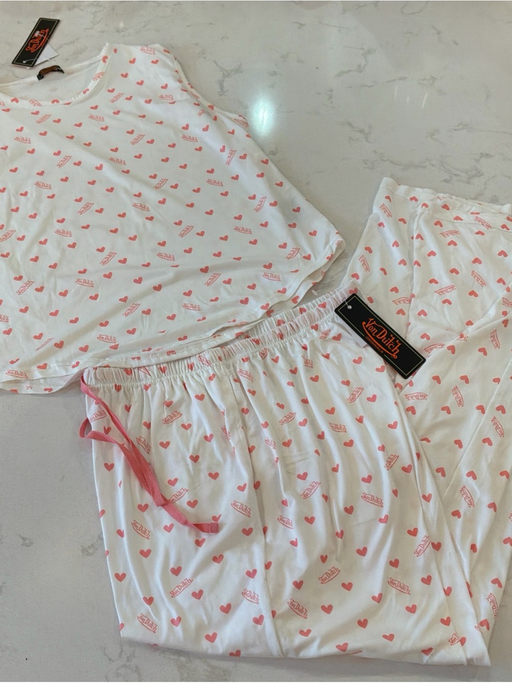 NWT Von Dutch Ladies 2 Piece Pajama Set Size XL Logo Hearts Sleeveless